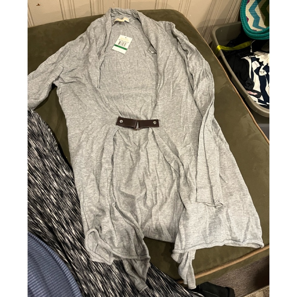 Gray Michael kors fly away tunic with leather and hardware closure in brown nwt